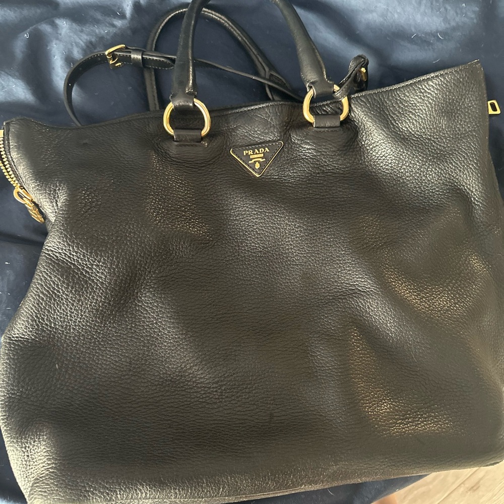 Prada Vitello Daino Leather Side Zip Tote.